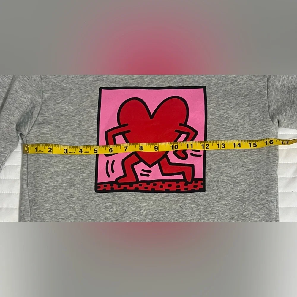 GAP x Keith Haring extra long Sweatshirt w/Heart Graphic and side zips Size 8 M